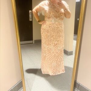 Mac Duggal Rose Gold Embellished Long Sleeve Dress